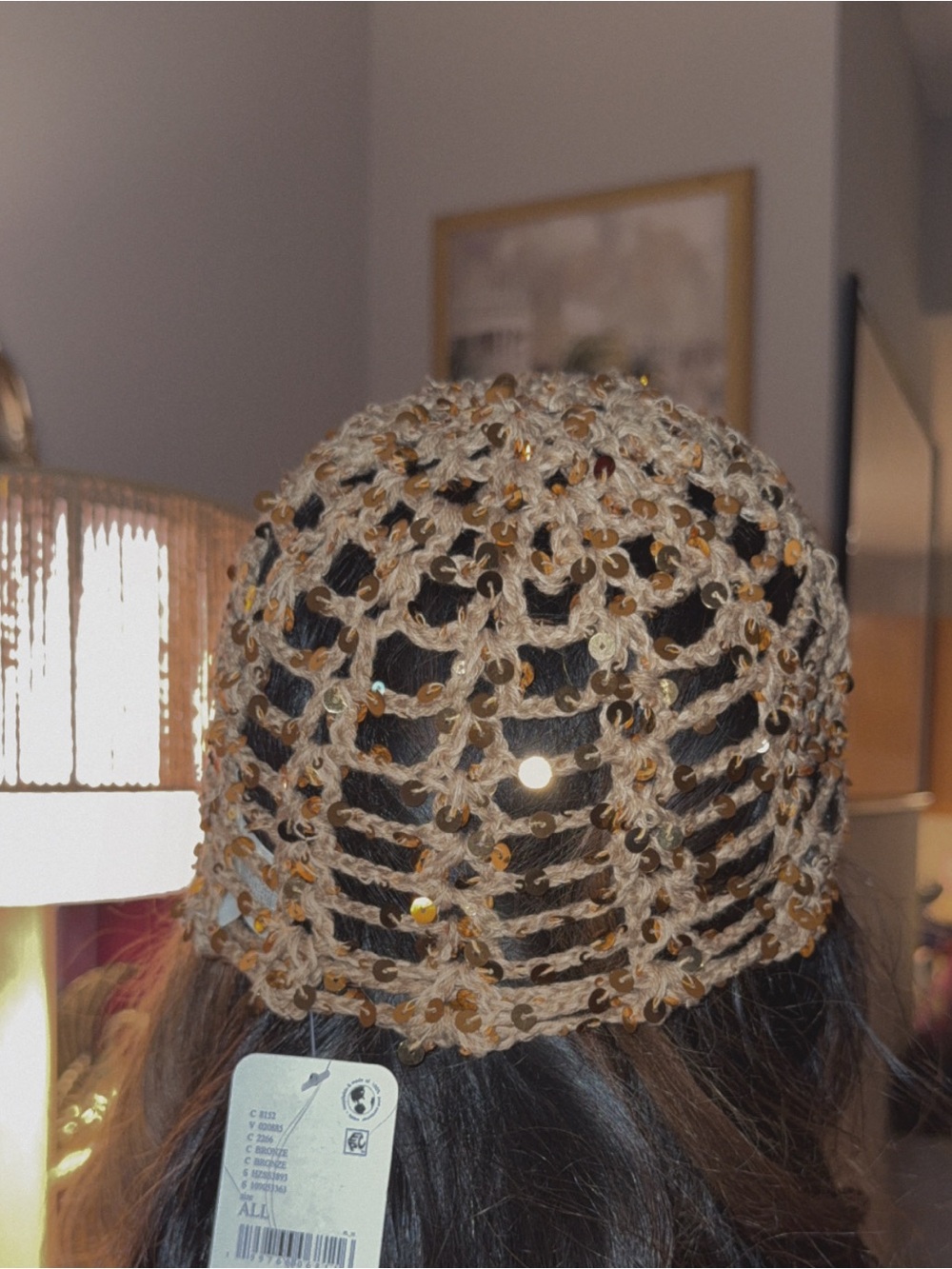 Free People Bronze Sequin Disco Crochet Beanie Skull Cap